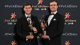 Galway and Salthill Knocknacarra footballers, Rob Finnerty, left, and John Maher with their PwC GAA/GPA All-Star Award during the 2024 PwC GAA/GPA All-Star Awards at the RDS. Photo by Sam Barnes/Sportsfile